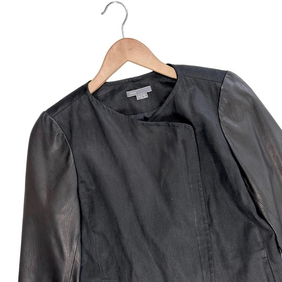 Vince genuine lamb leather sleeve jacket black coat asymmetric zip moto 12 - Picture 10 of 16